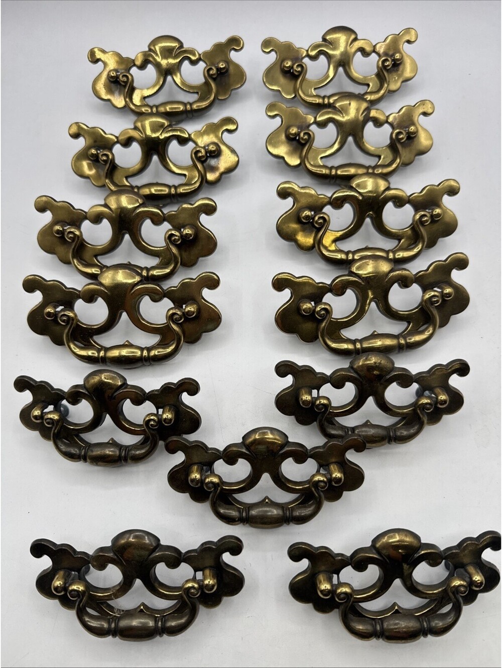 Lot 13 Vintage Keeler Brass Co Chippendale Batwing Drawer Pulls w/Screws 2 Sizes